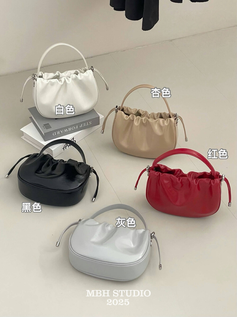 MBH Top Grain Waxed Leather Ruched Cloud Bag Minimalist Crossbody Handbag