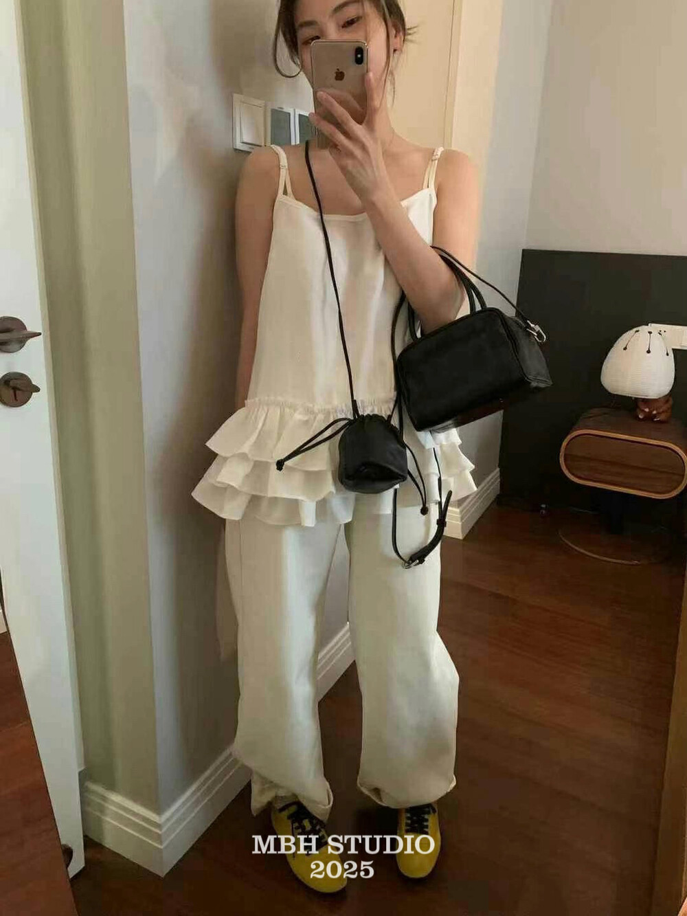 MBH Sheepskin Korean Style Drawstring Bucket Bag Mini Crossbody Bag New 2025 Summer