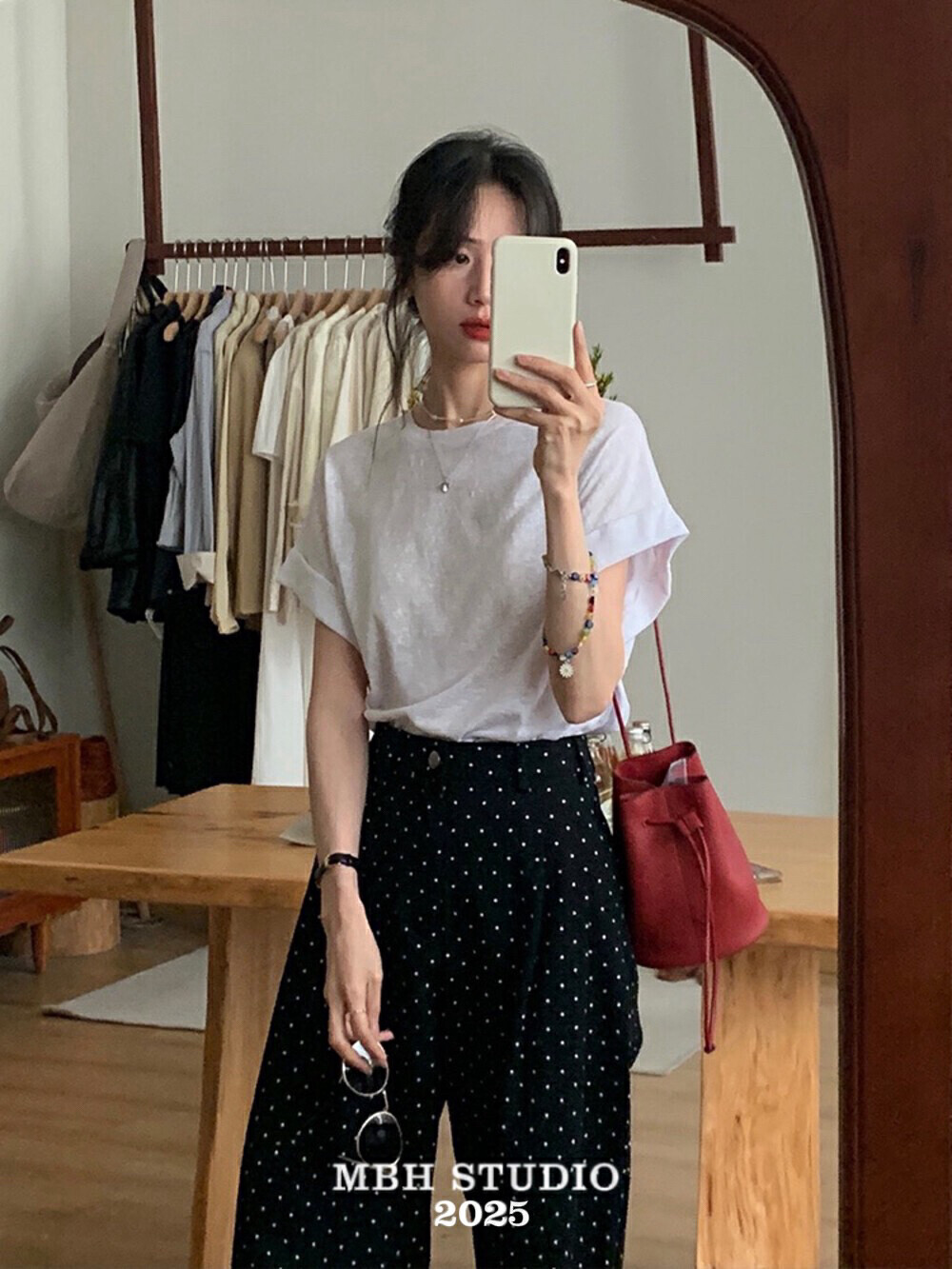 MBH Korean Style Mini Top Layer Cowhide Drawstring Bucket Bag Crossbody Shoulder Bag