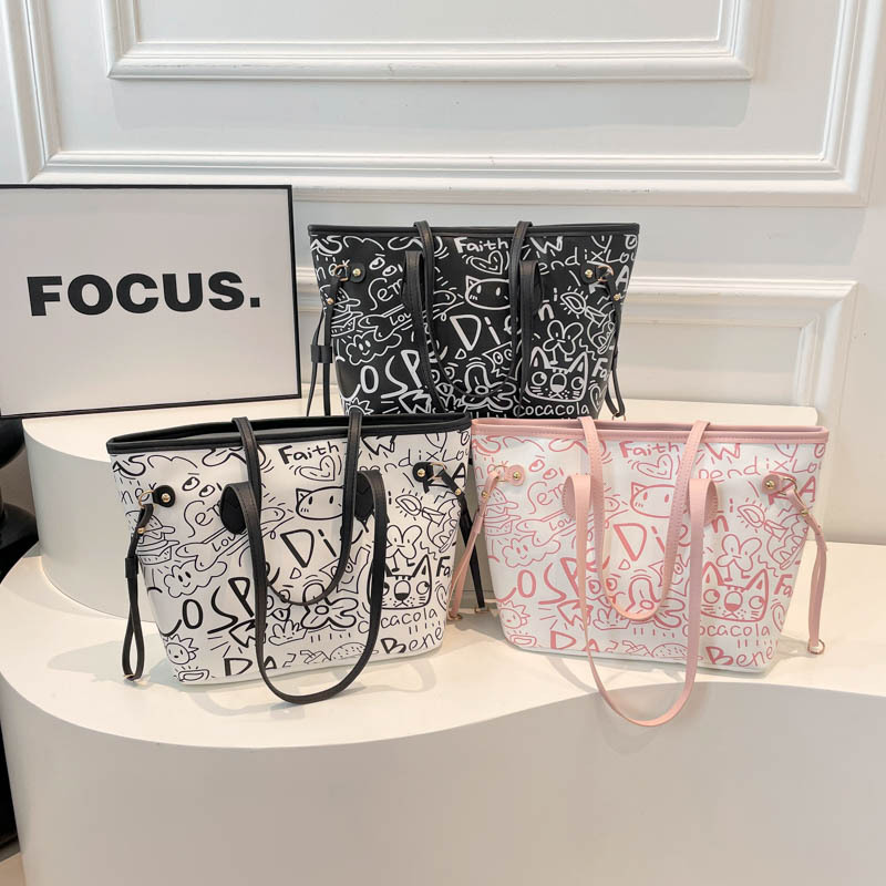 Graffiti Tote Bag for Women 2025 Casual Shoulder Large Capacity Underarm Bag