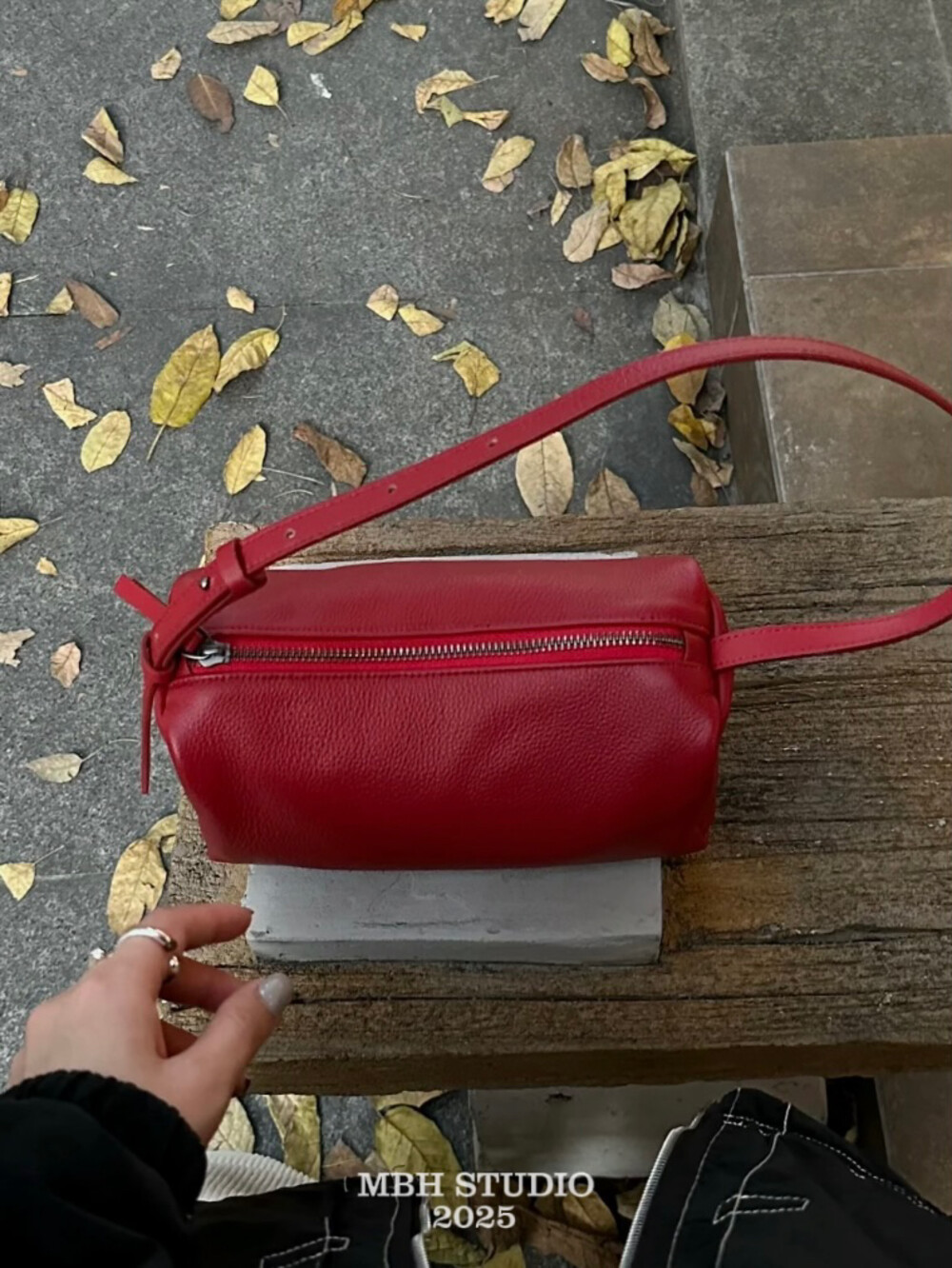 MBH Christmas Red Leather Pillow Bag Crossbody Cylinder Shoulder Bag with Strap